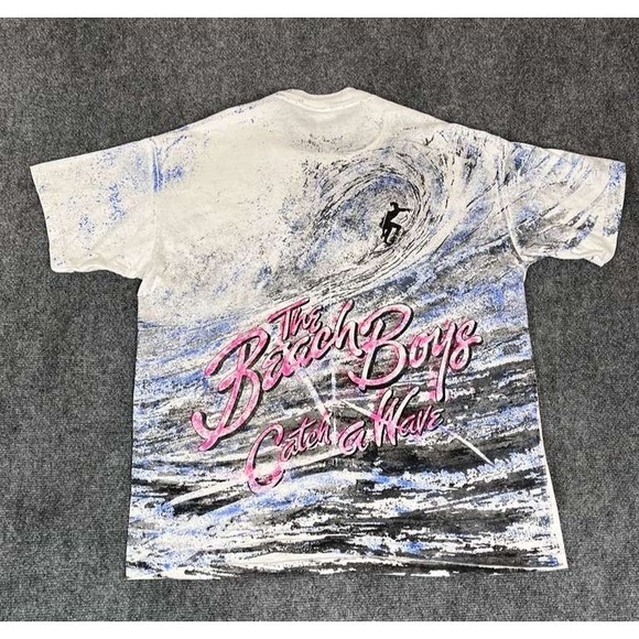 Center Cut Other - Vintage 1990s Beach Boys T Shirt Men XL Catch A Wave All Over Graphic Print
